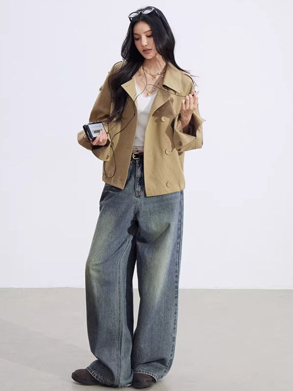 Plaid Patchwork Double-Breasted Short Jacket