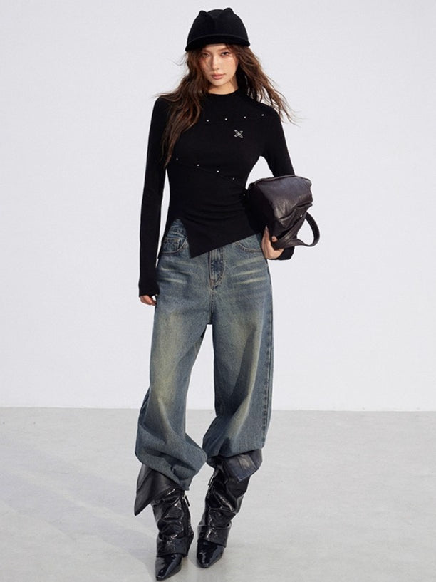 Slit Long-Sleeve Statement Base T-Shirt