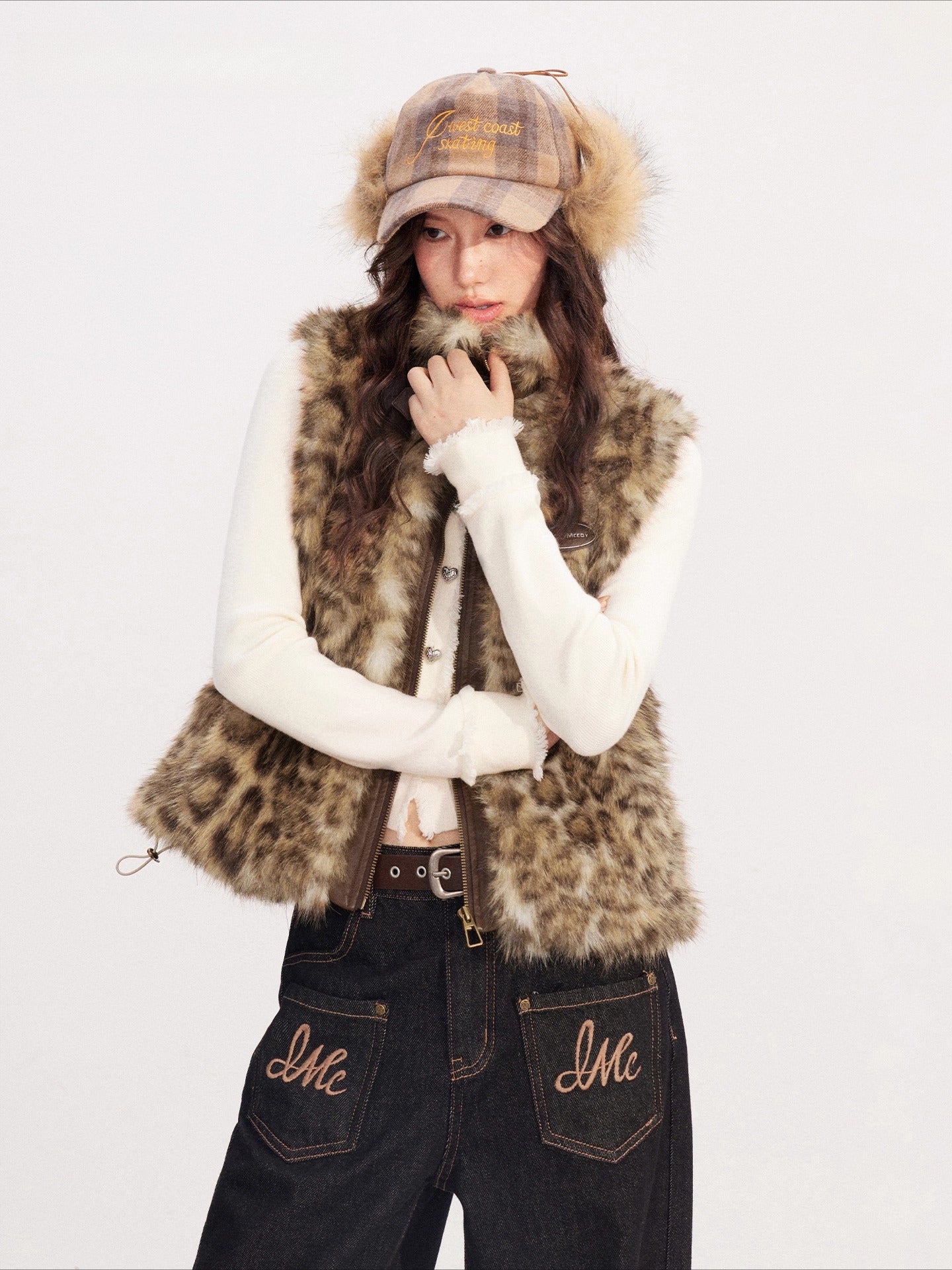 Faux-Fur Panel Vintage Sleeveless Vest