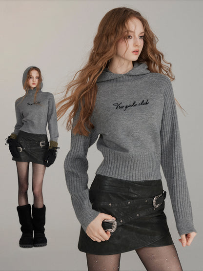 High-Neck Hoodie Knit Sweater