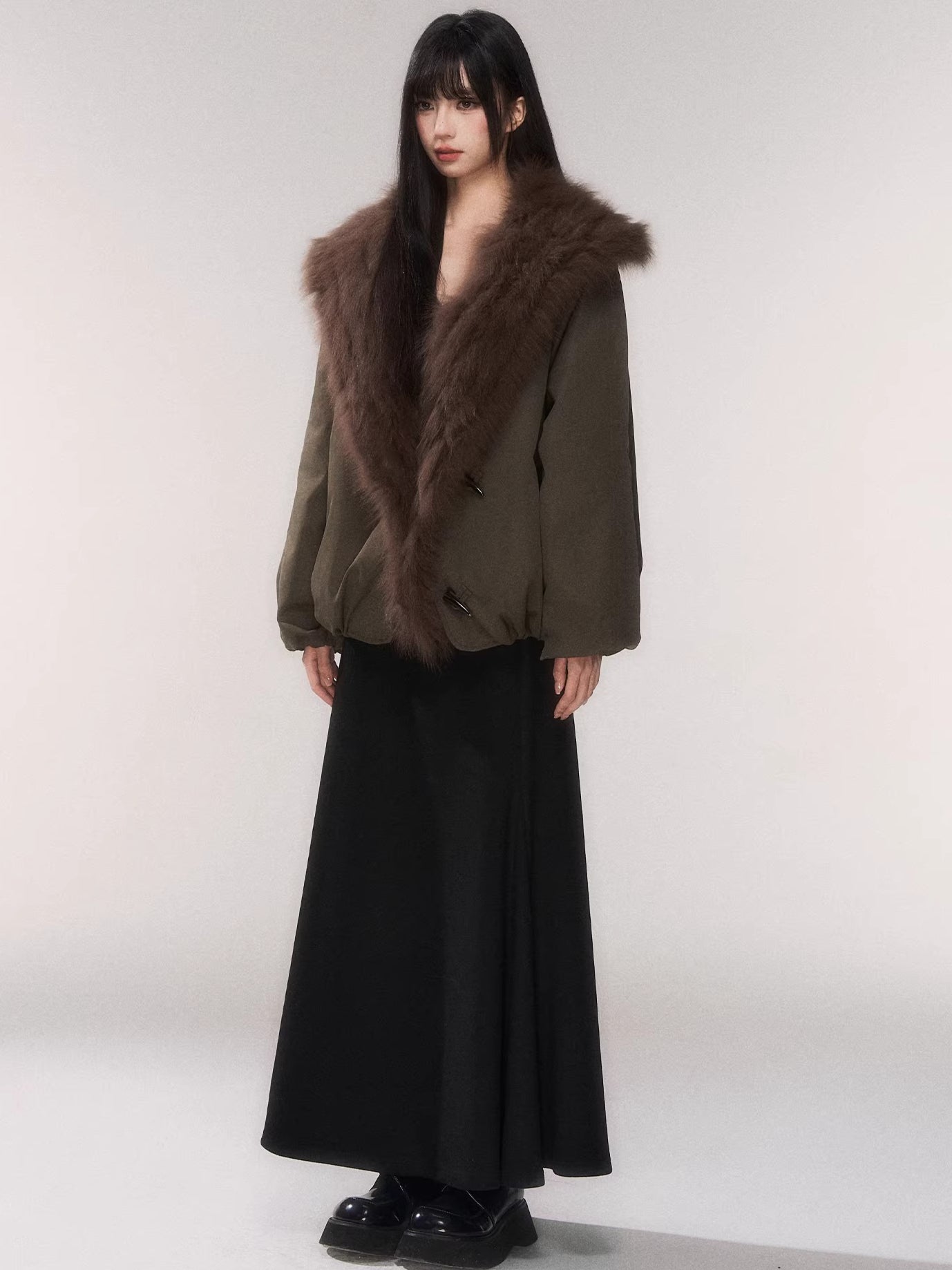 Fur Collar Goose Down Cropped Puffer Jacket