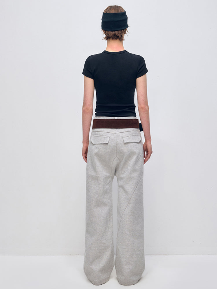 Gray Twill Low-Crotch Straight Leg Suit Pants