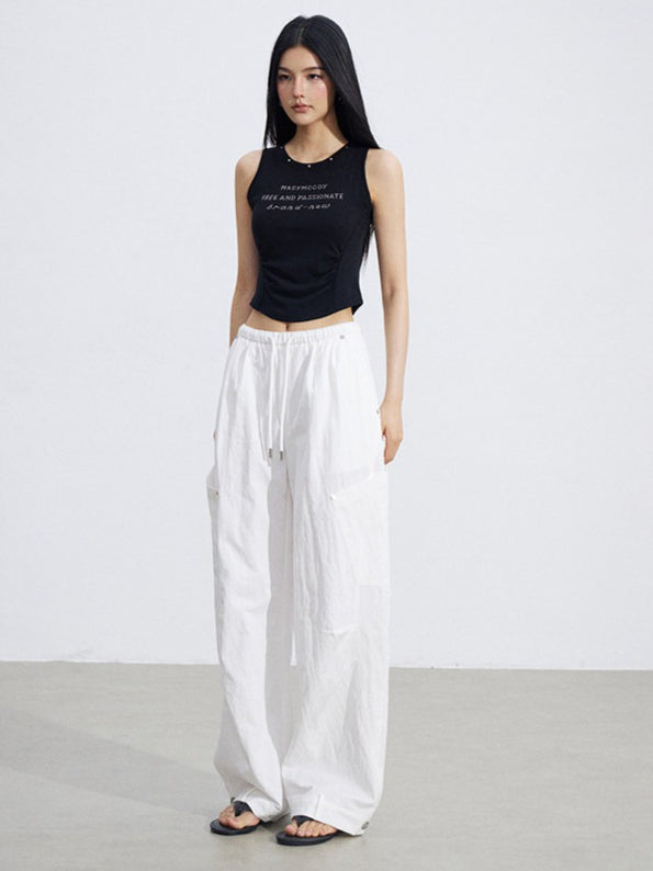 Ruched Utility Wide-Leg Cargo Pants