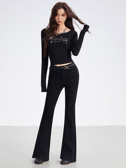 Embroidered Flared Denim Pants