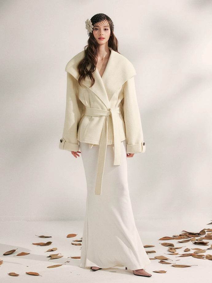 Wool Harmony Double-Faced Short Belted Jacket