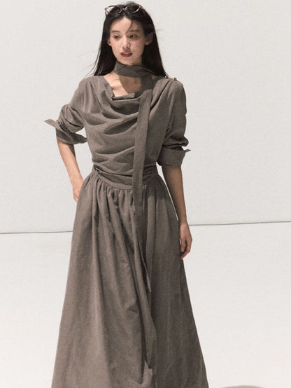 Tie-Detail Soft-Touch Long Dress