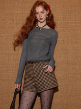 Plaid Suede Belted High-Waist A-Line Shorts - CHINASQUAD