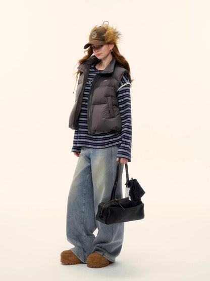 White Duck Down Puffer Stand-Collar Vest