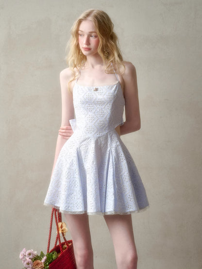 Natural Cotton Embroidered Little Blue Dress - CHINASQUAD