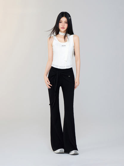 Fake Two-Piece Drape Flared Pants