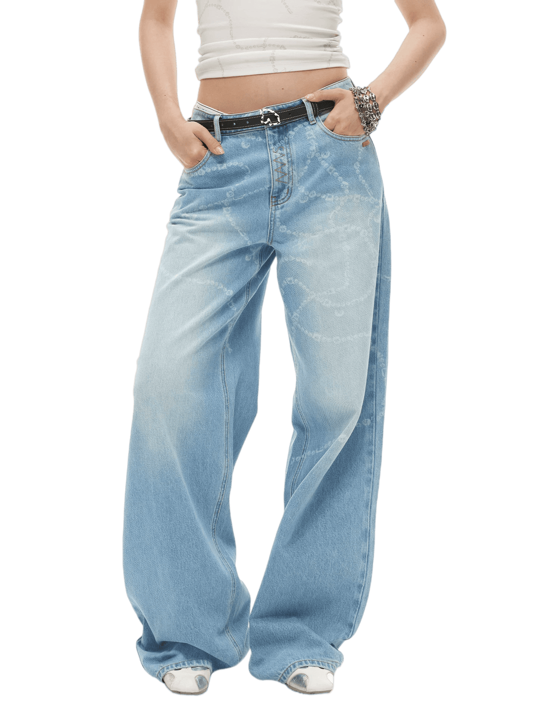 Beverly Washed Wide-Leg Denim Trousers