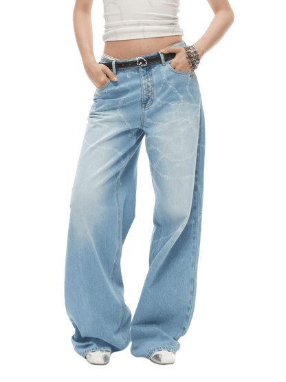 Beverly Washed Wide-Leg Denim Trousers