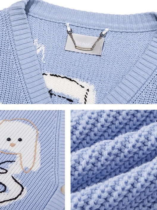 Graffiti Knit V-Neck Cardigan