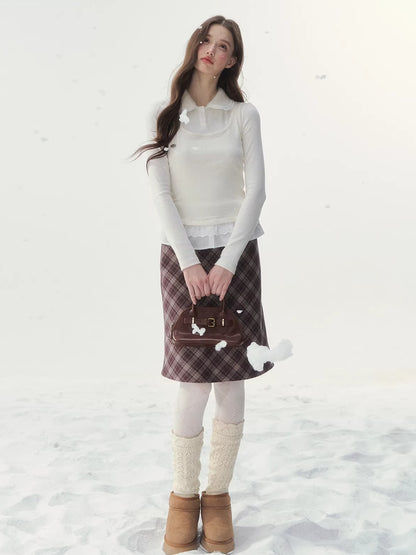 Faux Layered Knit Long Sleeve T-Shirt