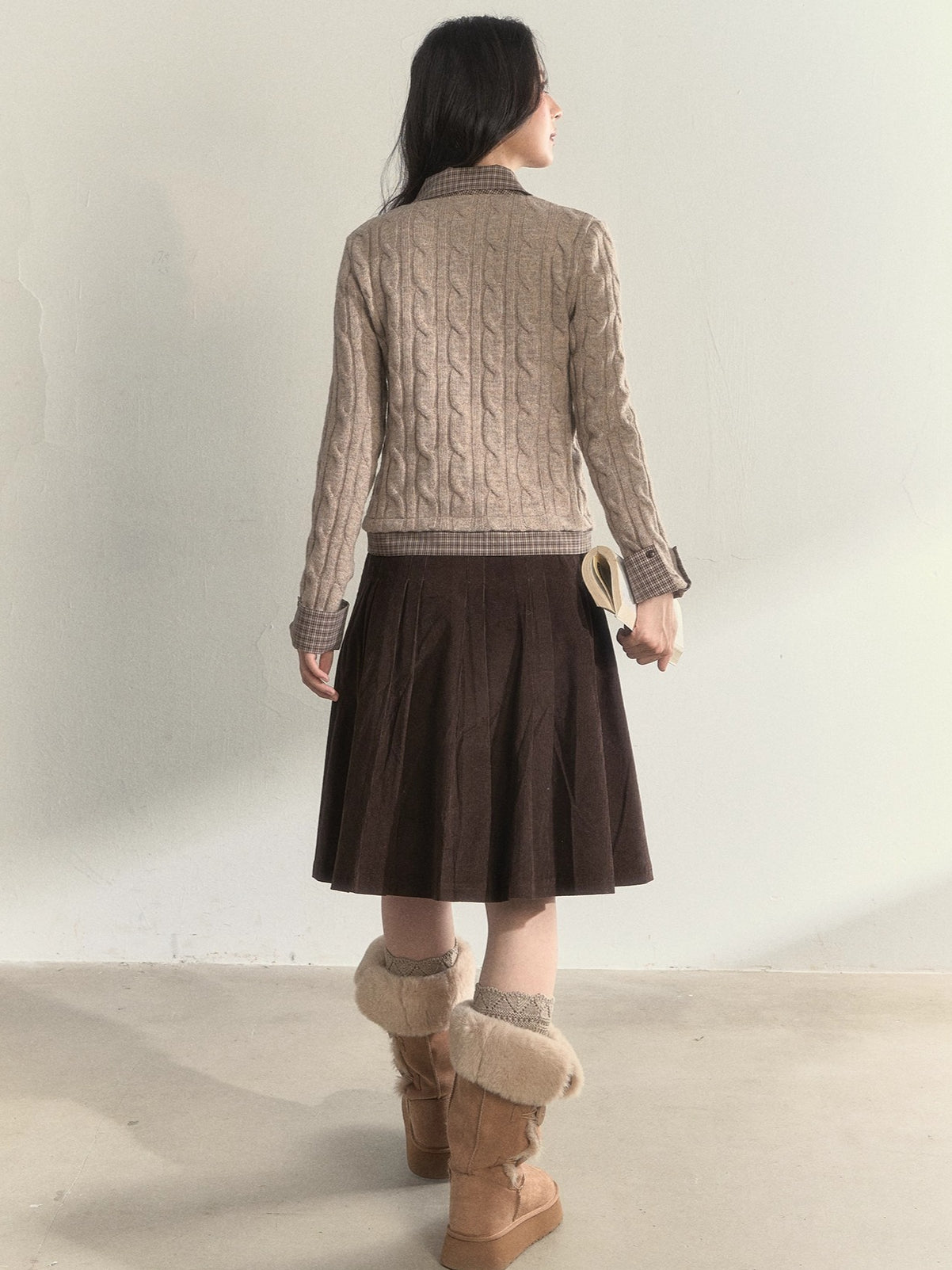 Charm Hazelnut Corduroy Pleated Skirt