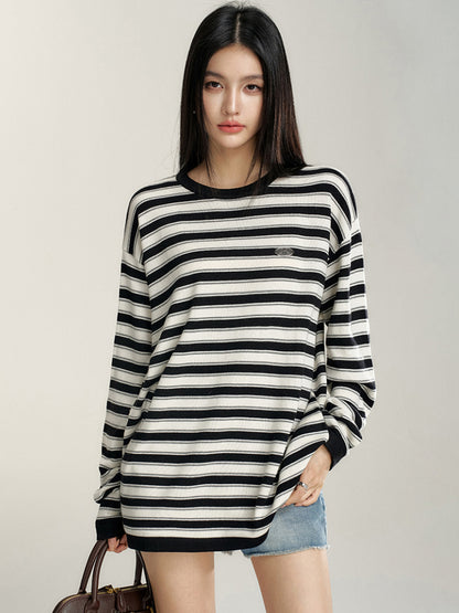 Striped Contrast Loose Knit Sweater