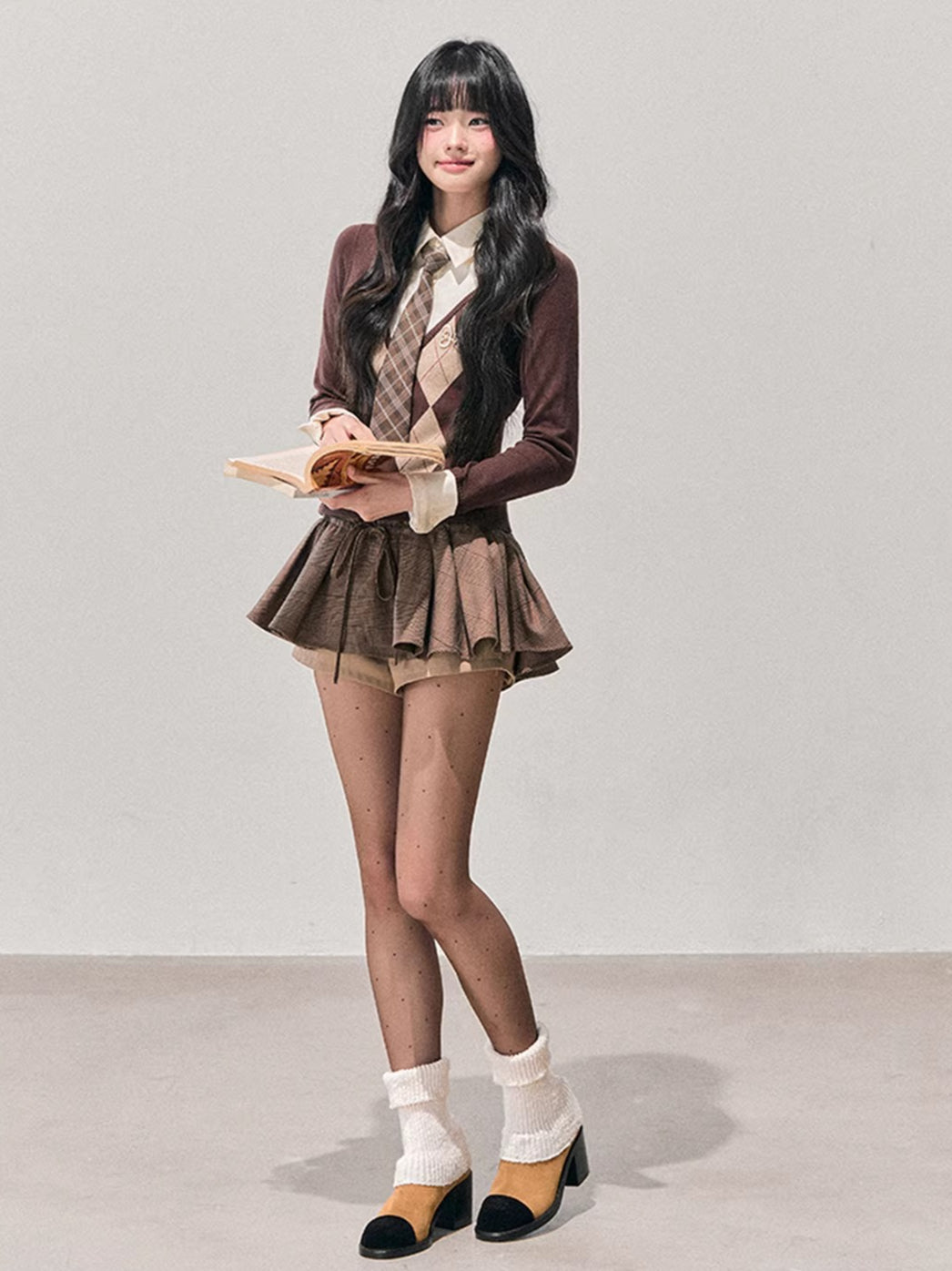 Two-in-One American Argyle Knit Sweater