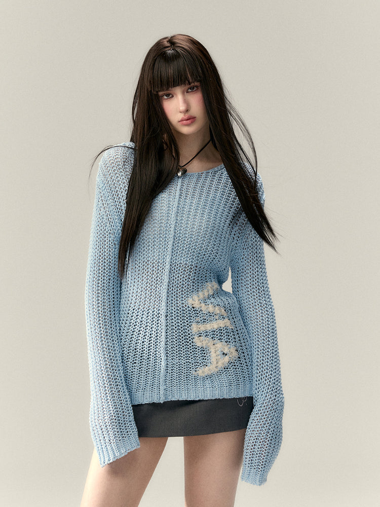 Hollow Knit Letter Sweater