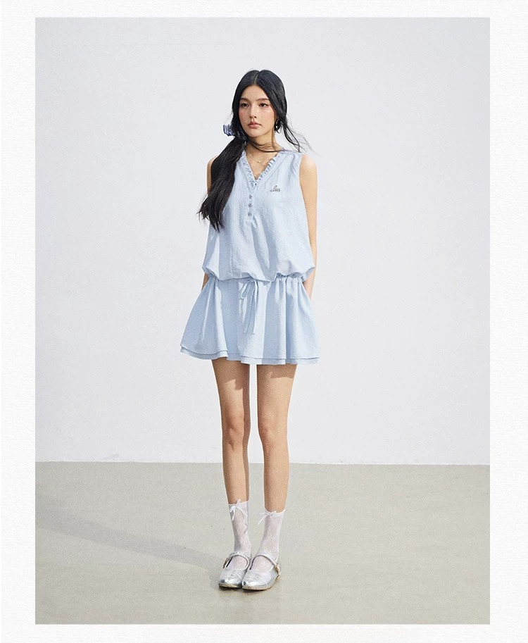 Ruffle Tie Waist Sleeveless Mini Dress