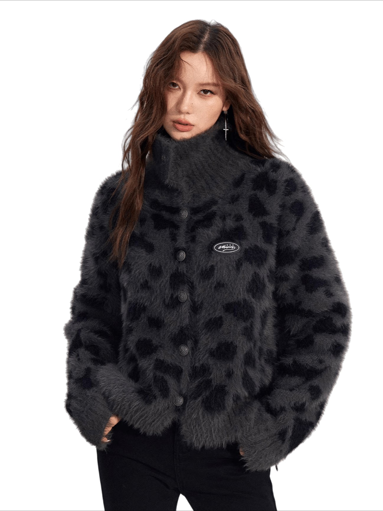 Leopard Mink-Plush Knit Sweater