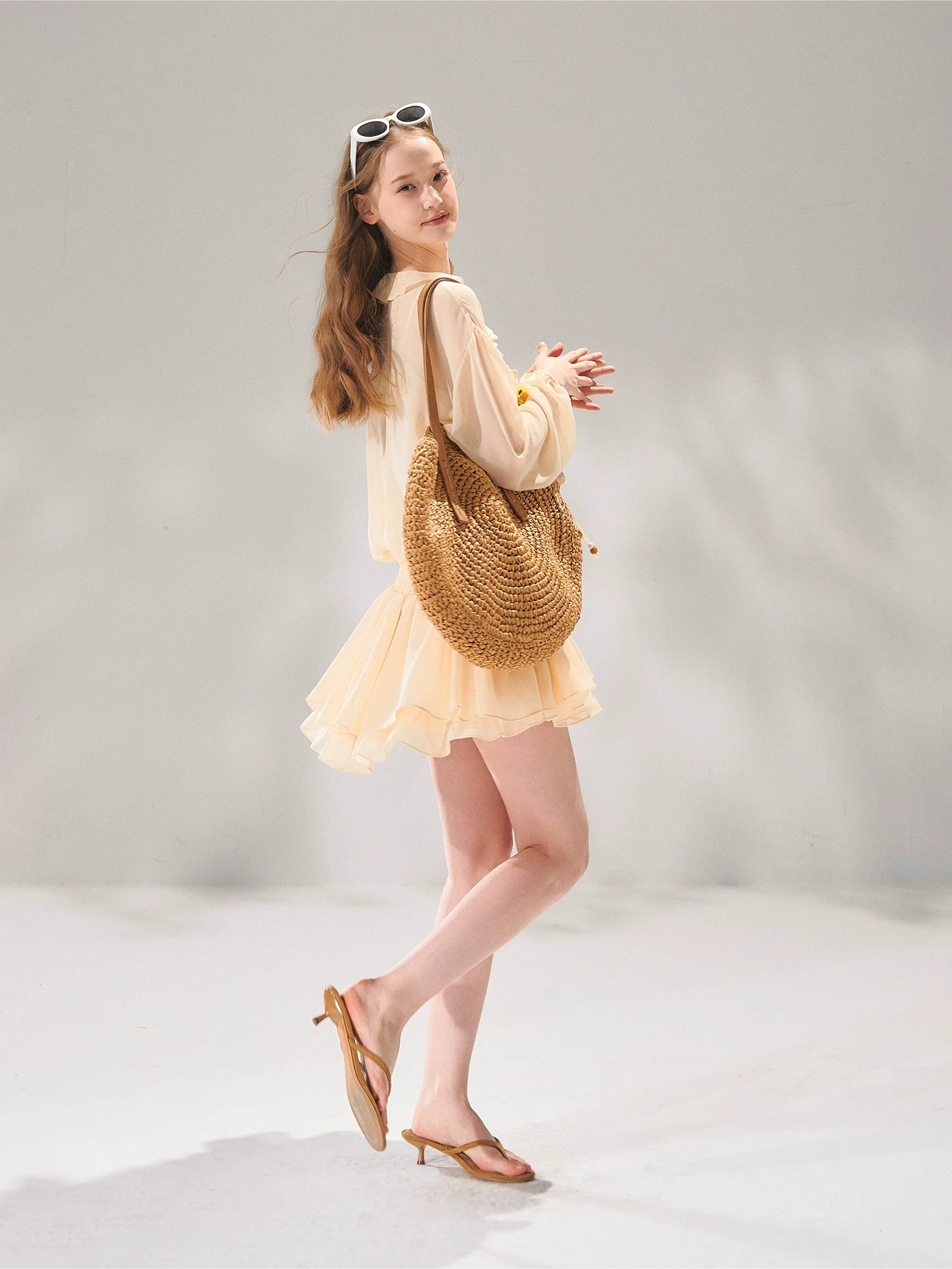 Beaded Ruffle-Trim Chiffon Mini Dress