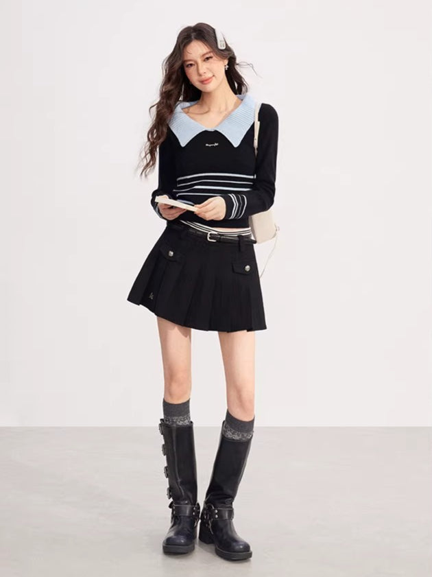 High-Waisted A-Line Pleated Skirt