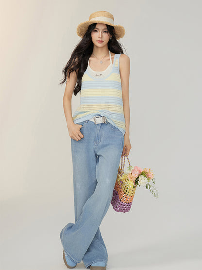 Hollowed-out Lyocell Halter Camisole Vest