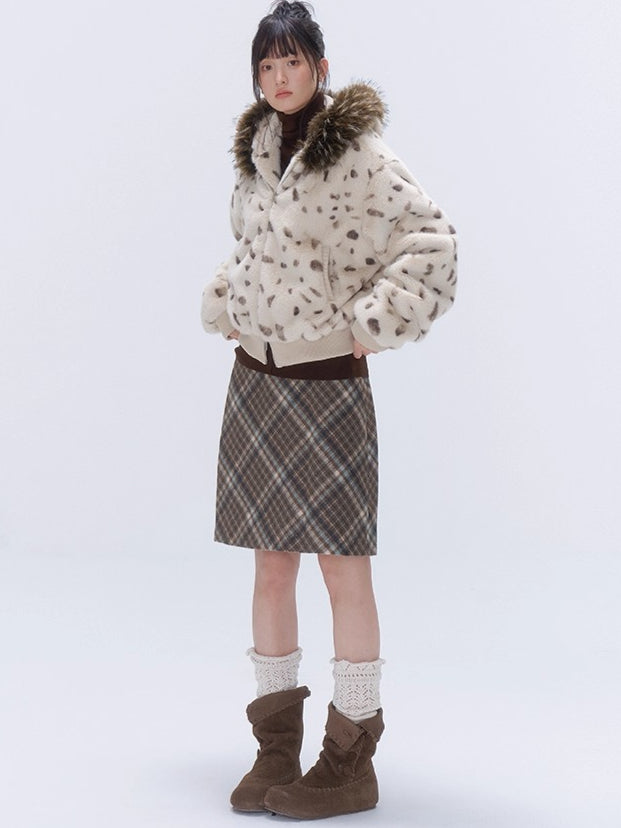 Vintage Plaid Wool-Blend Slim Midi Skirt