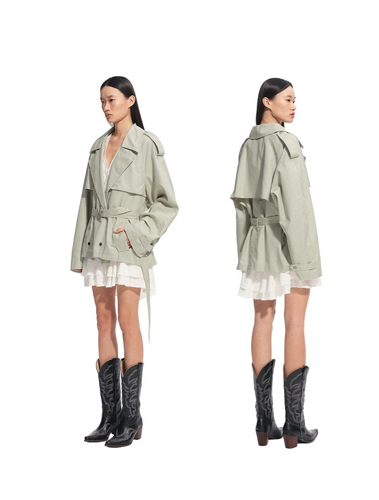 Draped Shoulder Oversize Trench Coat - CHINASQUAD