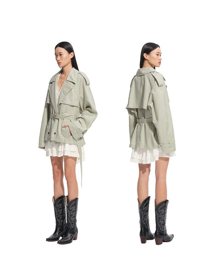 Draped Shoulder Oversize Trench Coat - CHINASQUAD