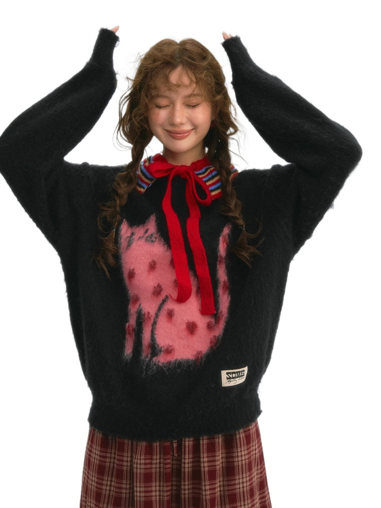 Lucky Cat Long Fur Sweater