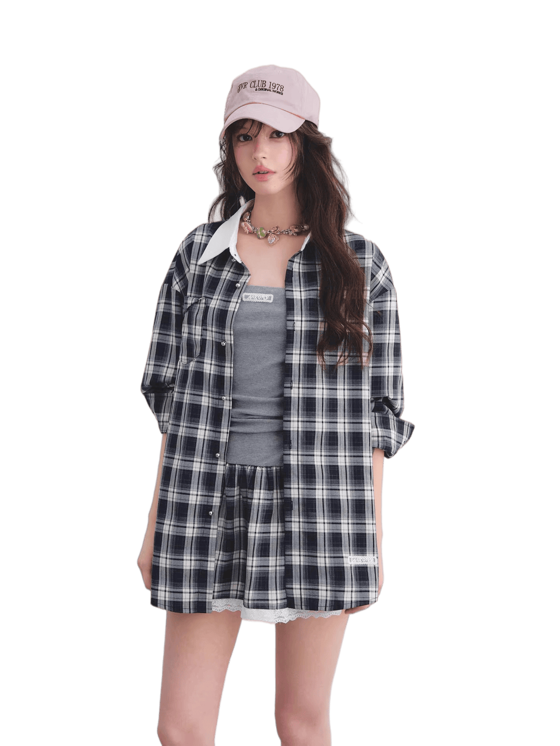 Ruched Plaid Lace Corset Dress &amp; Shirt Two-Piece Set