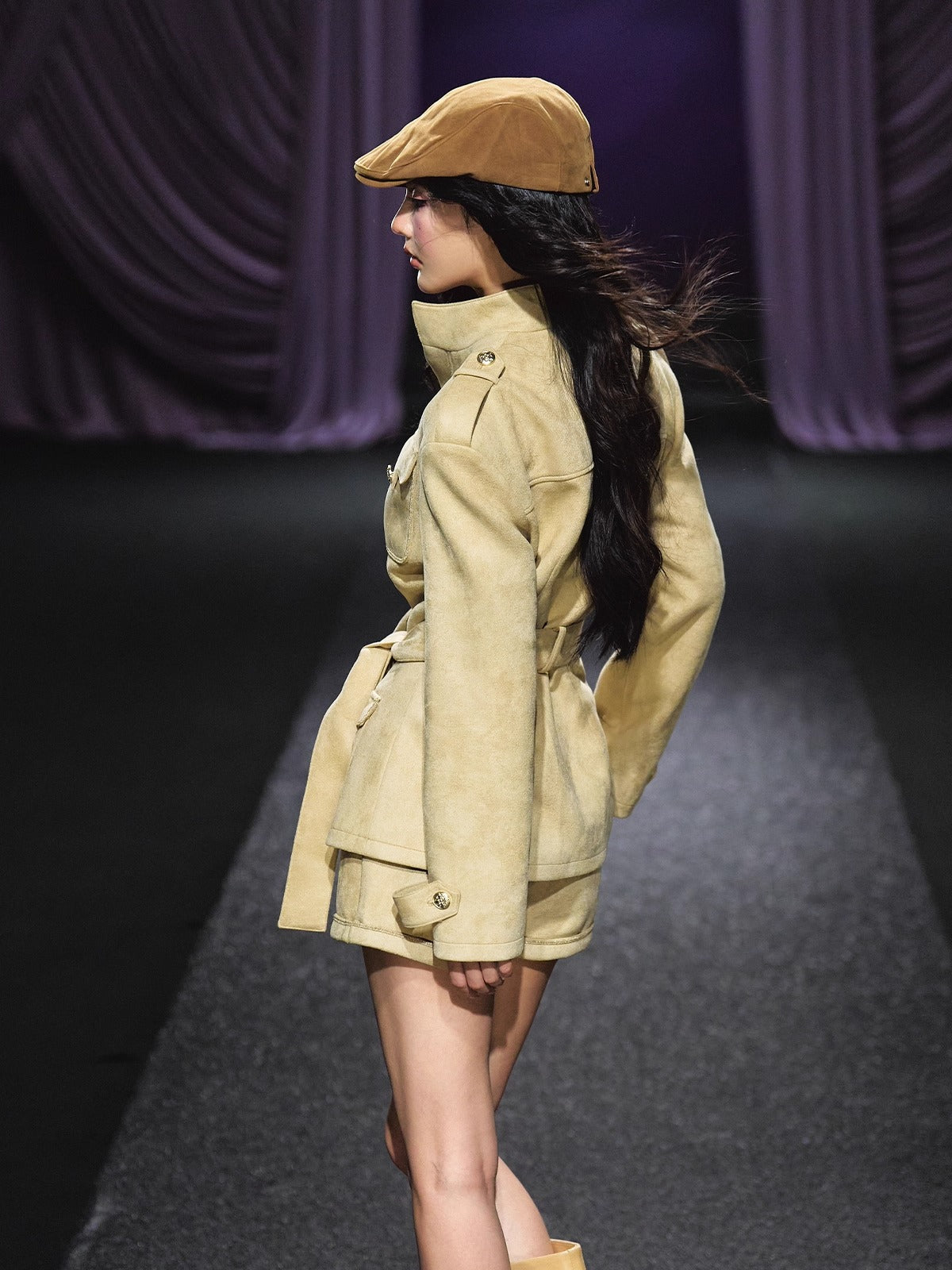 Velvet Suede Jacket &amp; Shorts Two-Piece Set