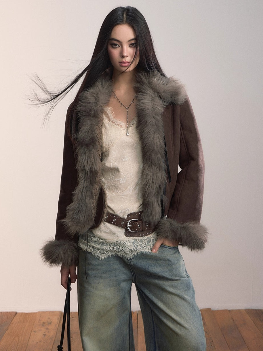 Faux Shearling Bow-Tie Collar Jacket