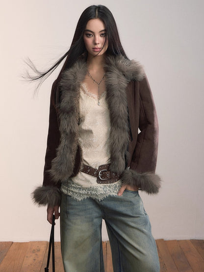 Faux Shearling Bow-Tie Collar Jacket