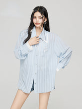 Blue Bow Decor Contrast Collar Shirt - CHINASQUAD