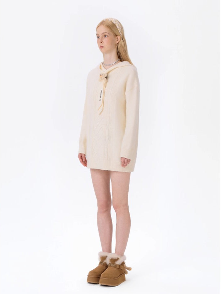 Hooded Knit Midi Dress Sweater