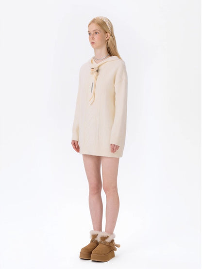 Hooded Knit Midi Dress Sweater