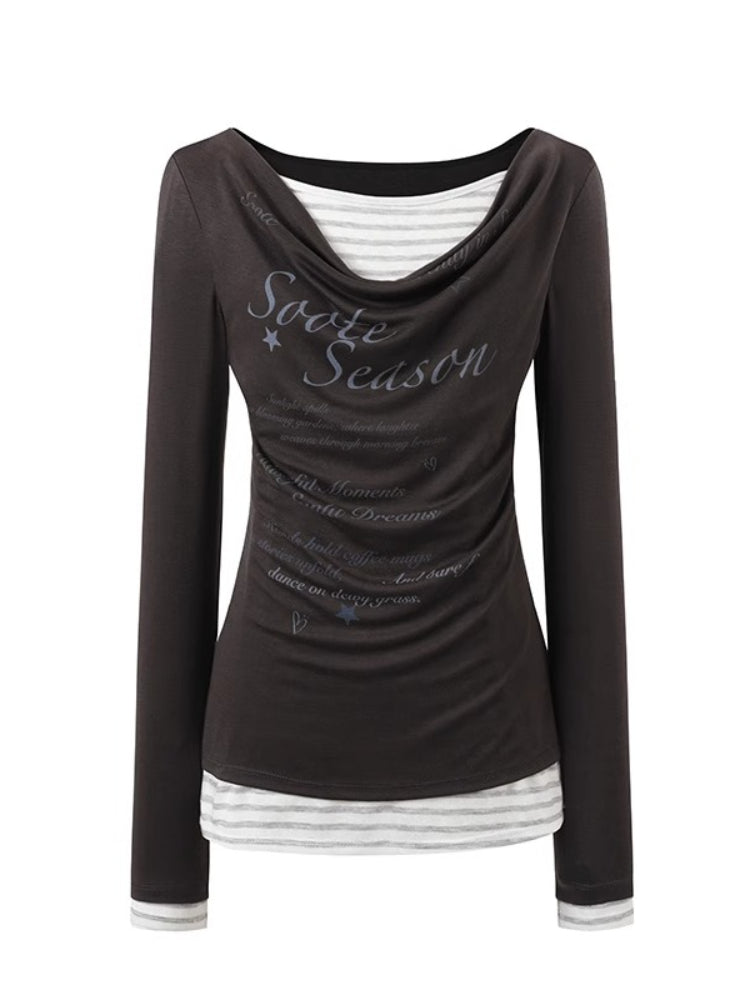 Two-piece Printed Fitted Long-sleeve T-shirt