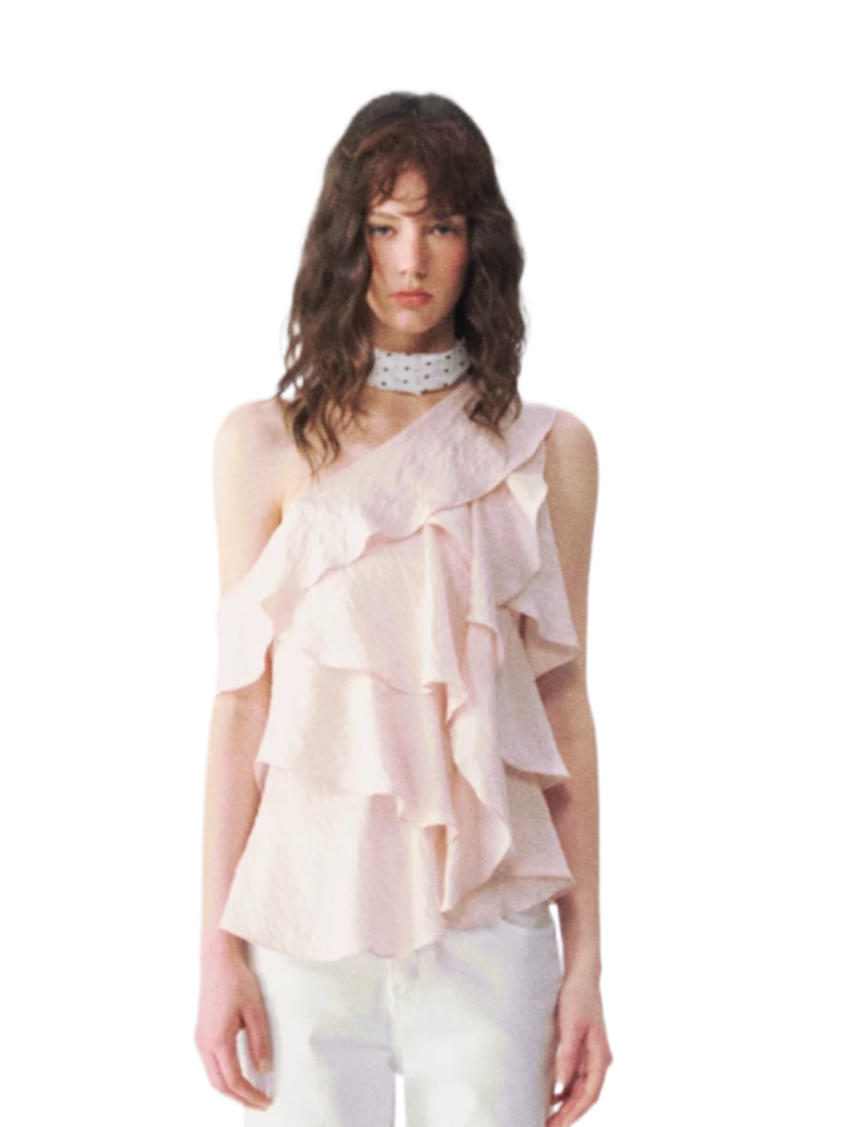 Layered Ruffle One-Shoulder Blouse