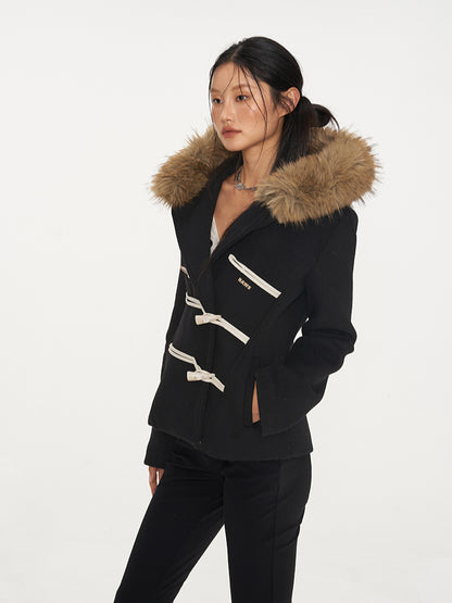 Black &amp; Oatmeal Wool Toggle Coat