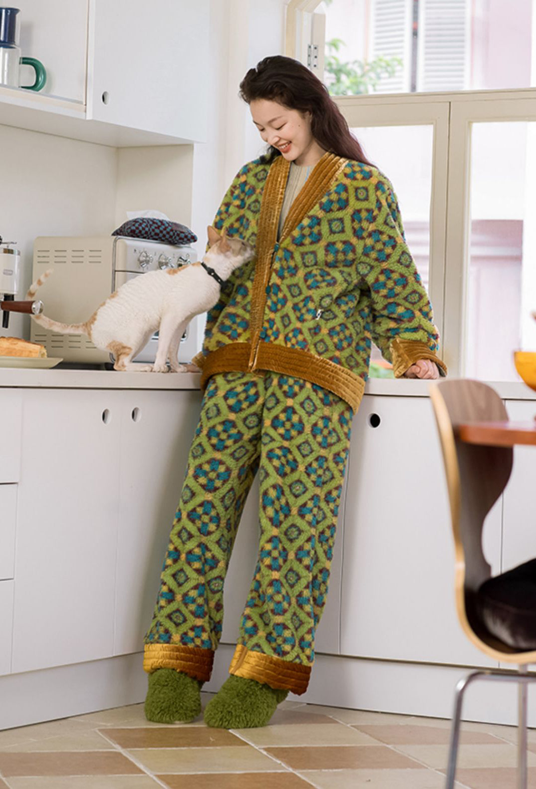 Retro Printed Polar Fleece Pajamas