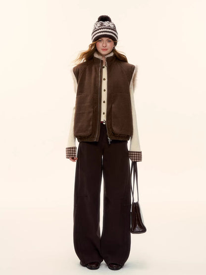 Vintage Brushed Curved-Leg Denim Pants