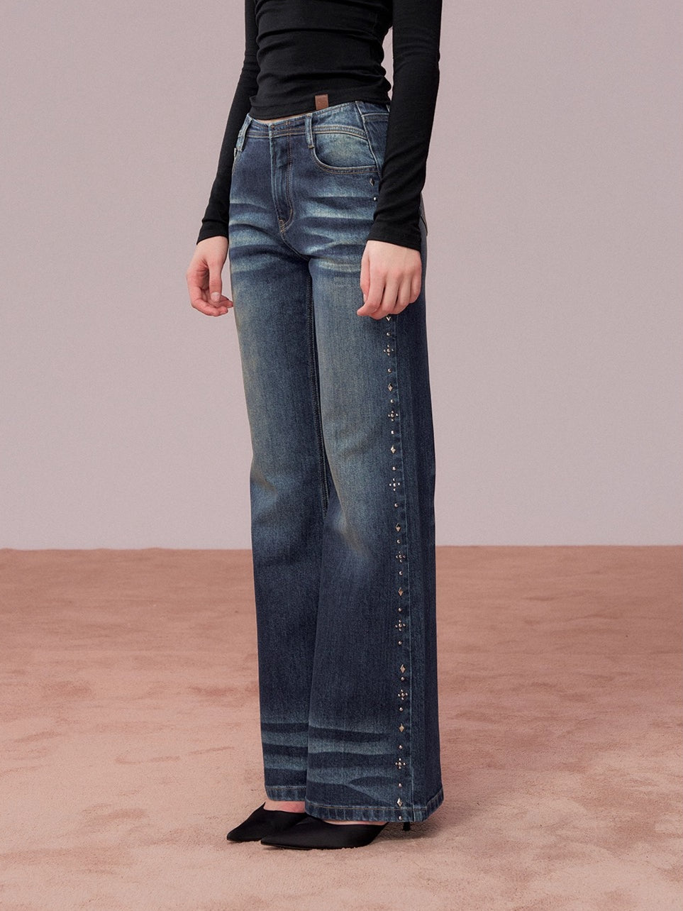 Straight-Leg Washed Denim Pants