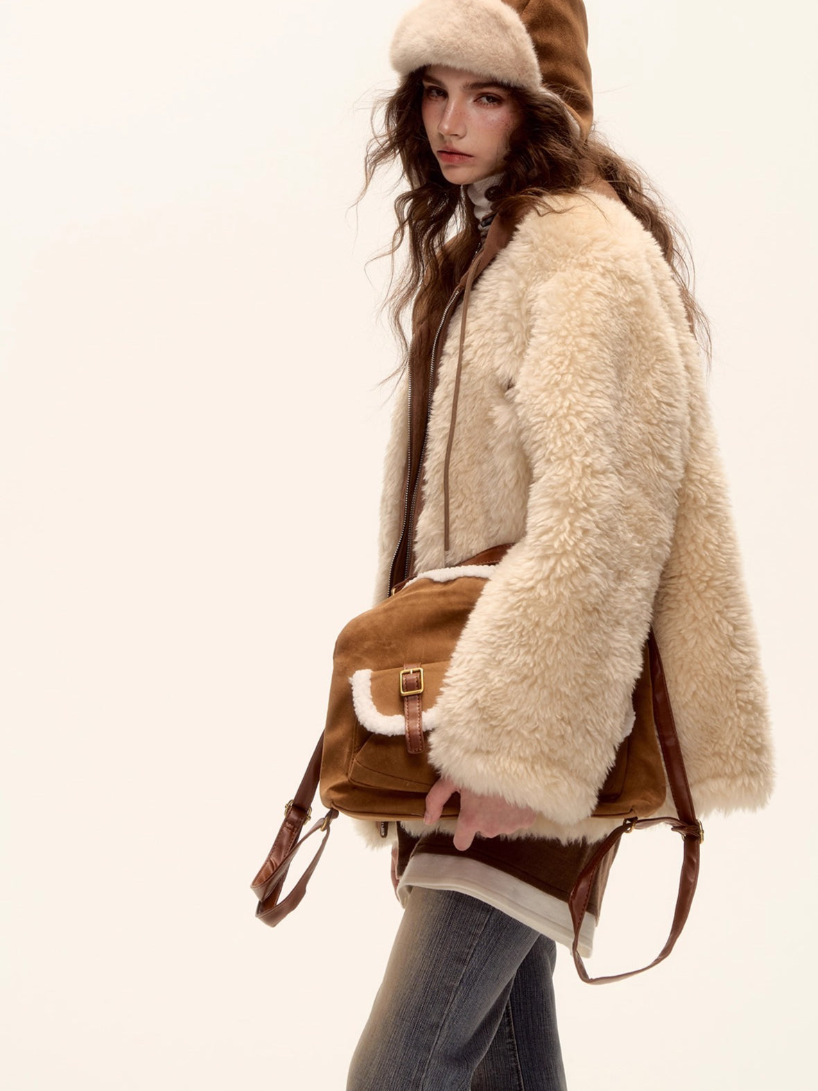 Faux Shearling Patchwork Oversized Jacket