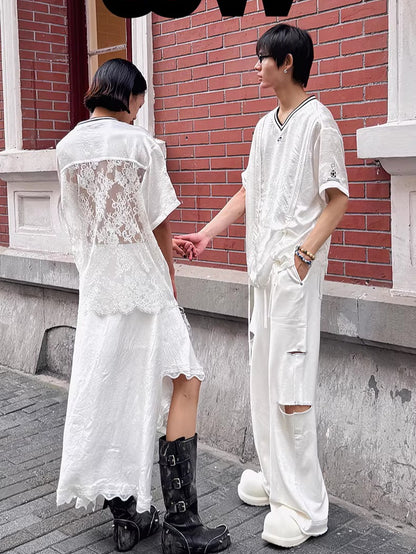 Color-Blocked Distressed Jogger Pants