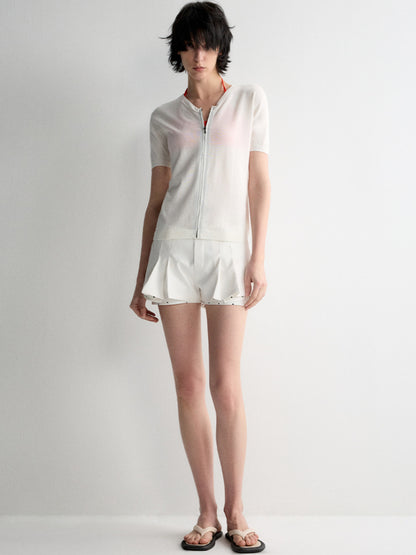 Invisible Zipper V-neck Cardigan T-shirt