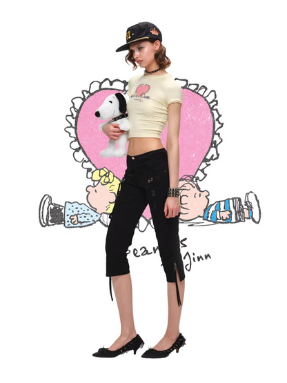 Snoopy Collaboration Lace-Trim Fitted Graphic T-Shirt
