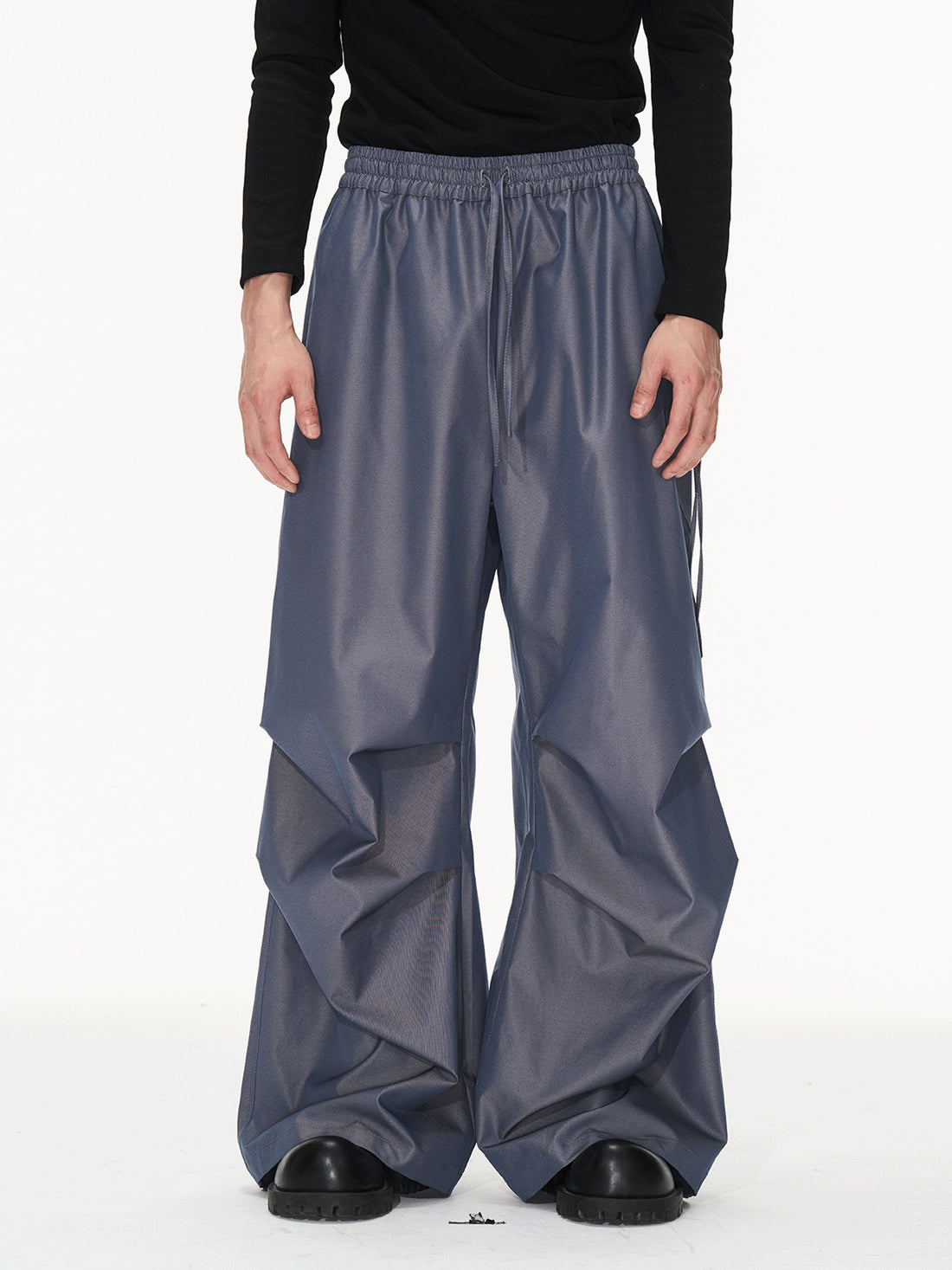 3D Pleated Wide-Leg Draped Trousers
