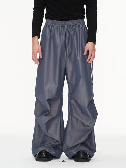 3D Pleated Wide-Leg Draped Trousers
